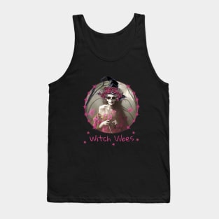 Good Witch and flowers in dark forest for cute Halloween,scary, spooky gothic floral lady Tank Top